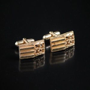 Vtg Gold Tone Cufflinks Modern Stripe & Swirl
